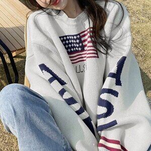Apricot Casual Women's Letter Embroidery Knit Sweater